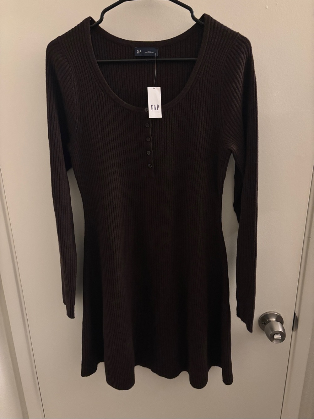 NWT GAP Dark Brown Ribbed Long Sleeve Henley Dress